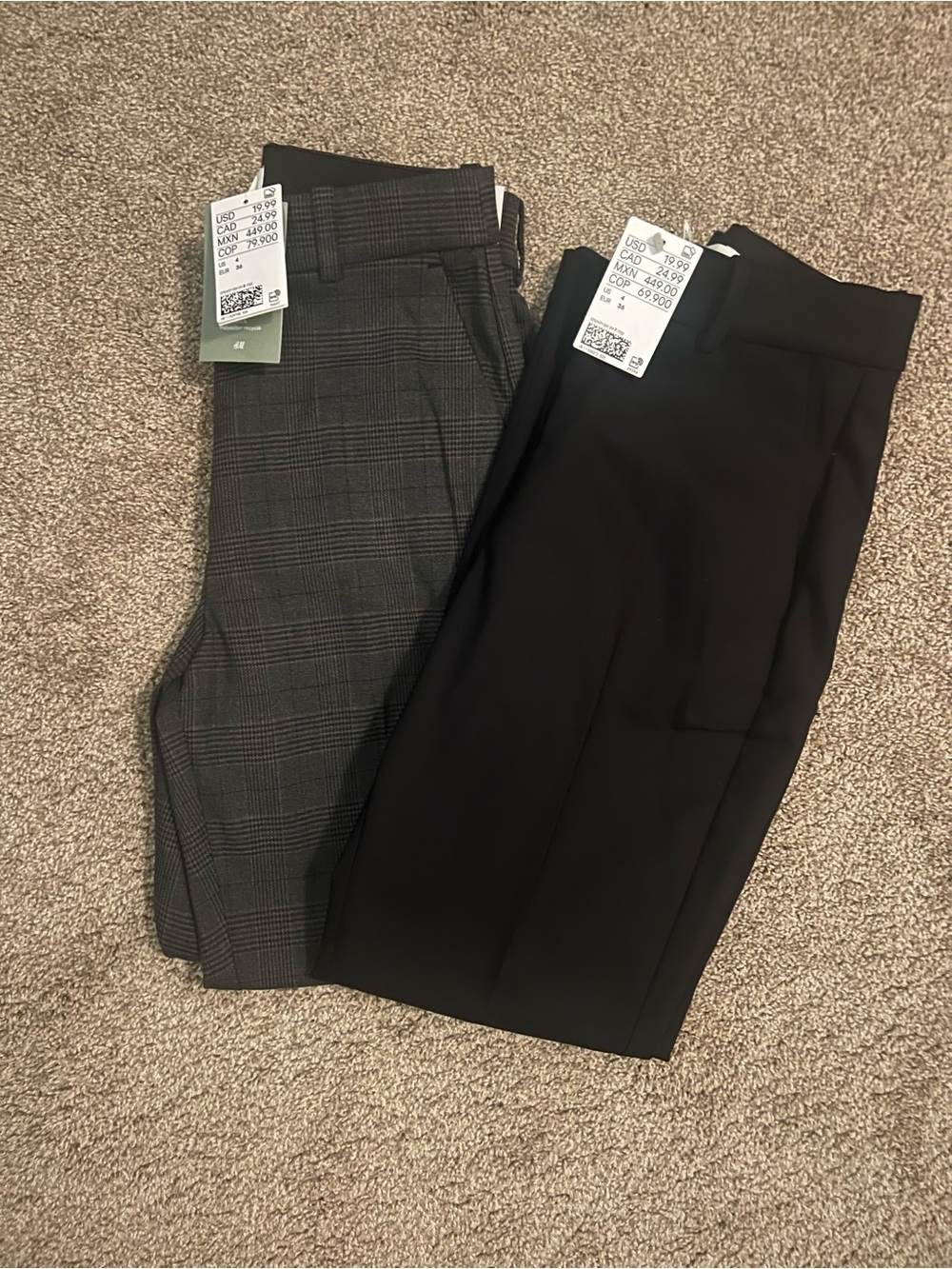 H&M Gray Plaid + Black Tailored Dress Pants Bundle